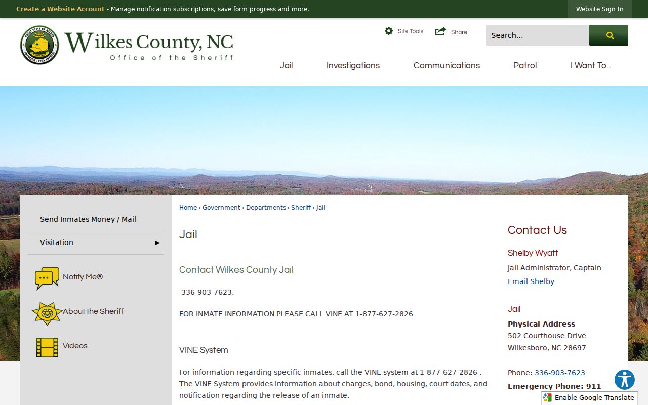 Wilkes County Jail VINE arrest history channel