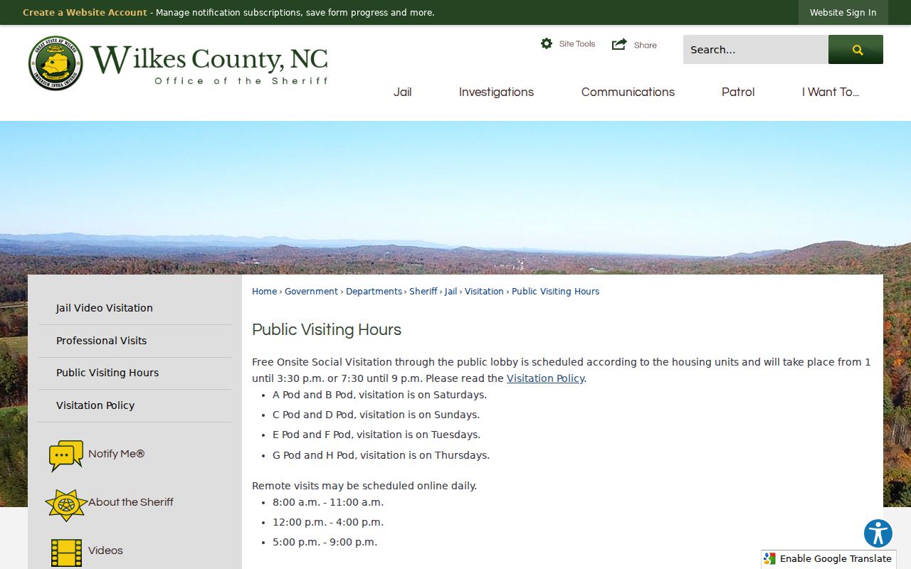 Wilkes County Jail public hours after arrest booking