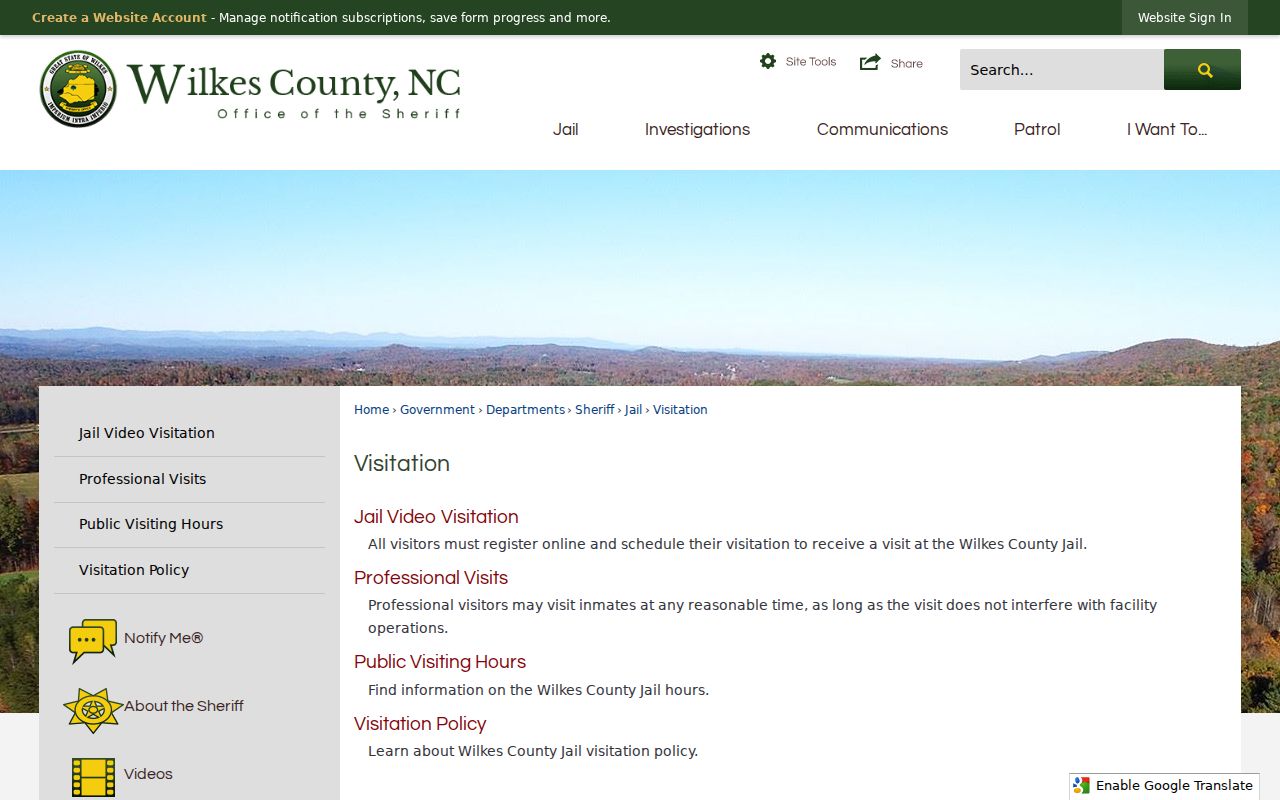 Wilkes County Jail scheduling information related to arrest custody