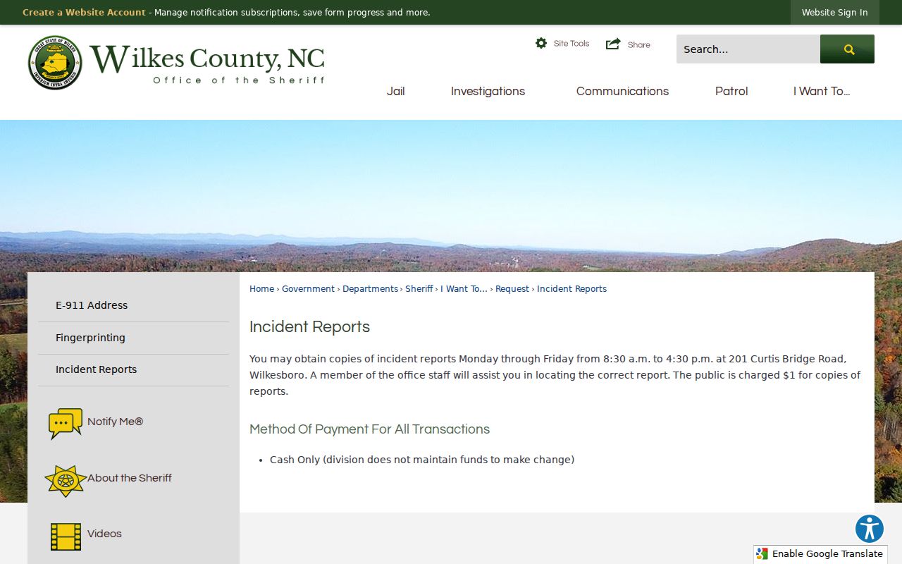 Wilkes County arrest history incident report instructions