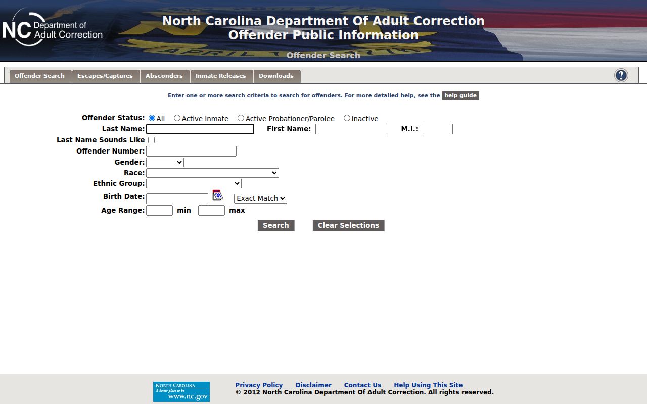North Carolina public offender search form