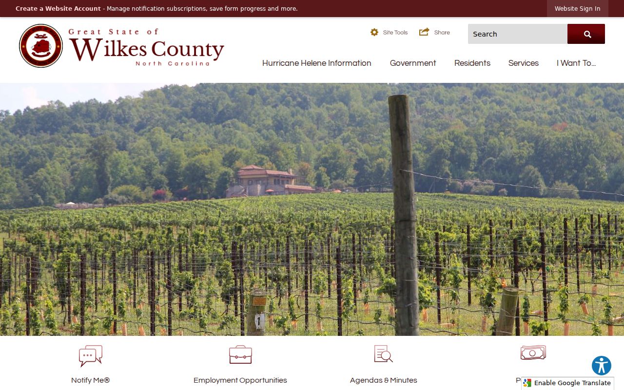 Wilkes County government website navigation