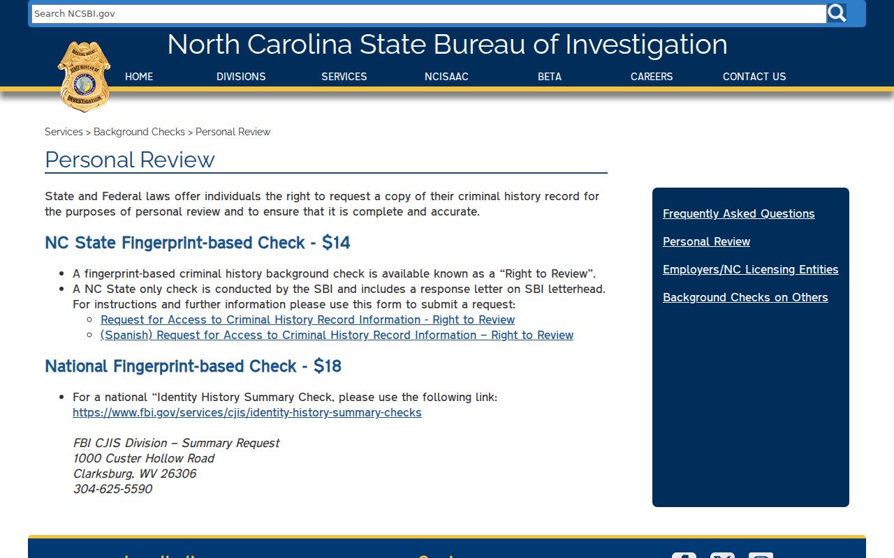 North Carolina SBI Right to Review instructions