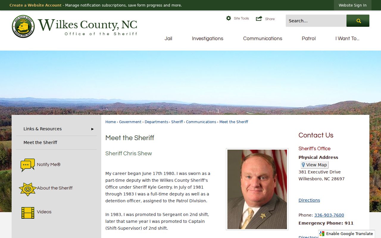 Official Wilkes County Sheriff profile