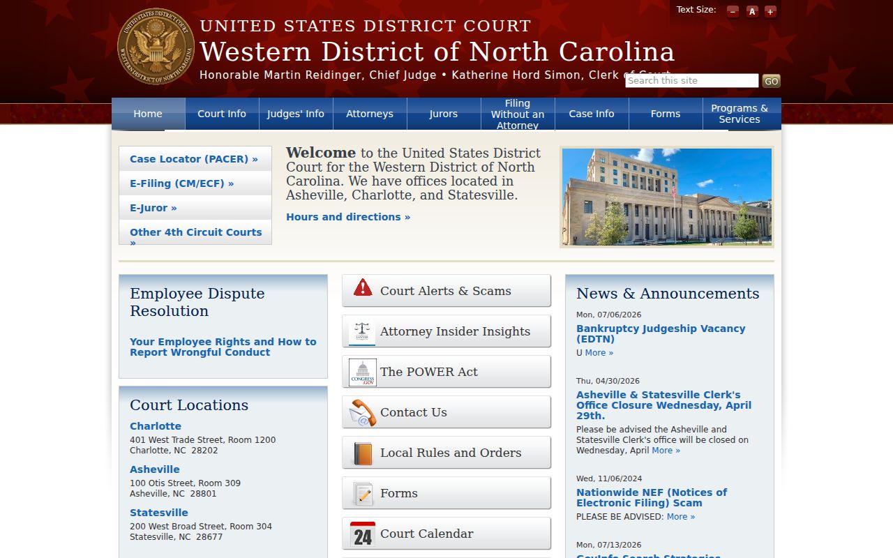Western District of North Carolina federal court website