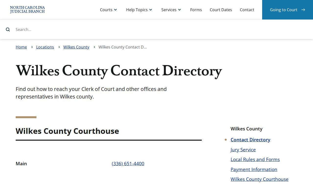Wilkes County criminal court case contact directory